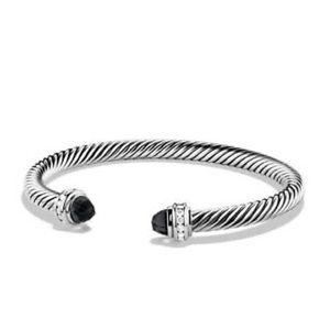 David Yurman Cable Classics 5 mm Black Onyx & Diamond Sterling Cuff Bracelet